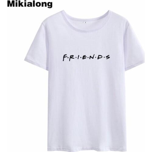 Mikialong FRIENDS Bff T-shirt Summer 2018 Korean Style Women Basic Black White T Shirt Short Sleeve Loose Tshirts Cotton Women