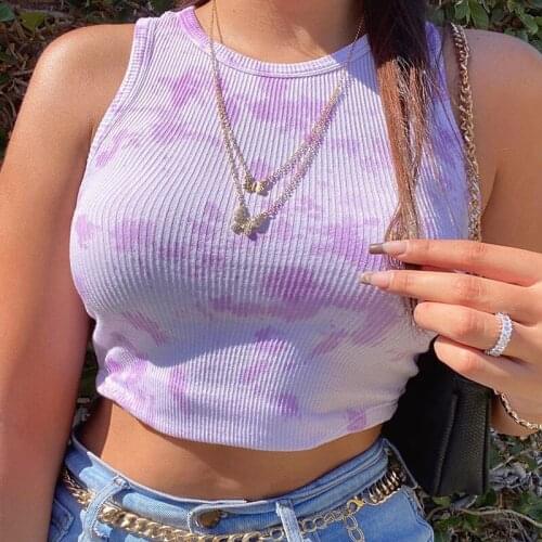 Tie Dyeing Print Tanks Camis 2020 New Sexy Women Sleeveless Bodcon O-neck Tank Vest Crop Tops Clubwear Summer Bustiers Corsets