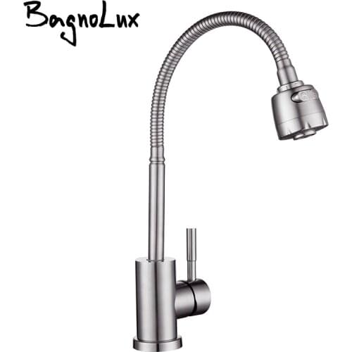 Flexible Single lever Hole Mixer Cold and Hot Water Tap Stainless steel Brushed Sink On-board installation Kitchen Faucet