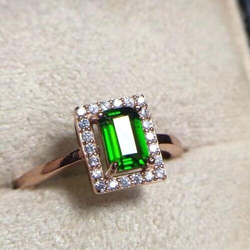 Natural Diopside Gemstone Square Ring Real 925 Sterling Silver Fashion Fine Jewelry for Women Free Shipping【FS Jewelry