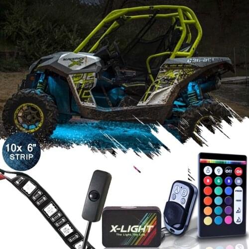 10pc X-LIGHT ATV UTV Underbody Glow LED Lighting Kit | Multi-Color Accent Neon Strips w/Switch | 90 LEDs | Waterproof | Flexibl