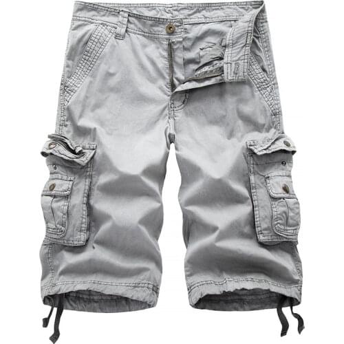 Summer Cotton Cargo Shorts Men Knee Length Big Plus Size Straight Pants Male Casual Clothing Hiking Beach Shorts 2021