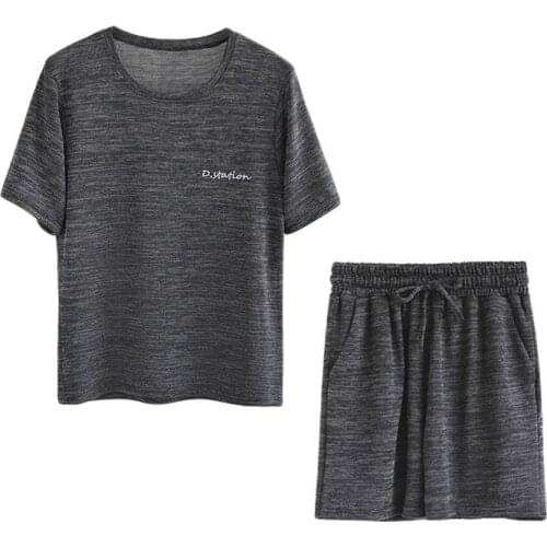 Summer Sport Suit 2 Pcs Casual Knitted Short-Sleeved Shirt + Shorts Set Fashion Comfortable Homewear