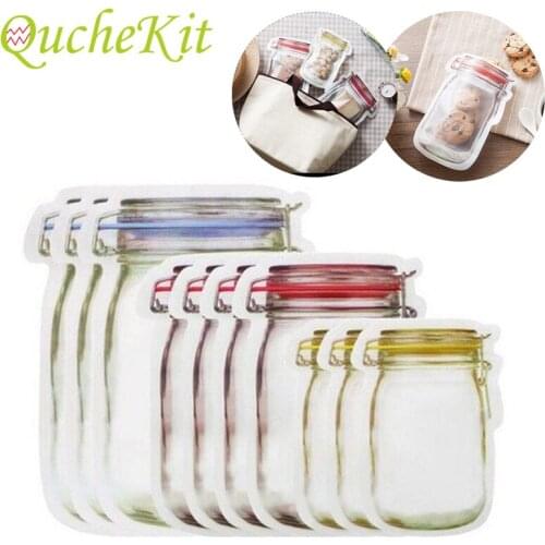10pcs Mason Jar Zipper Bags Kitchen Food Fresh Sealing Mason Jar Bottles Bag Snack Sealed Bag For Refrigerator Kitchen Organizer