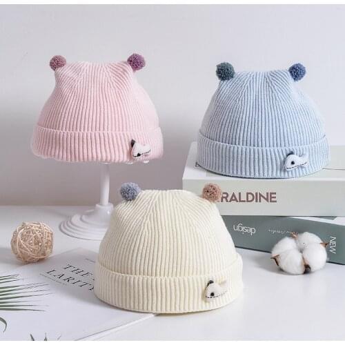 Cute Pompom Newborn Hat Winter Warm Knitted Baby Boys Girls Hat Solid Color New Born Cap Beanies Bonnet