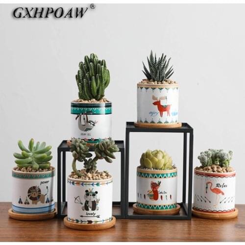 Mini Fine Small Potted Plants Round Design Flower Pattern Flower Pots Mandala Style Ceramic Flowerpot Home Decoration Ornaments