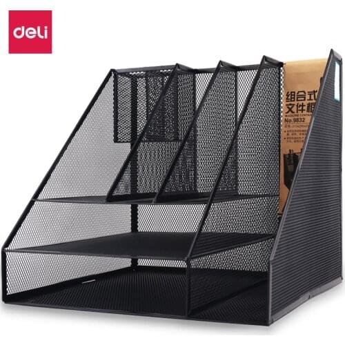 Deli Multi-function Metal Mesh Composite File Frame Layered Storage File Tray Holder Oficina Data Frame Office Supplies 9832