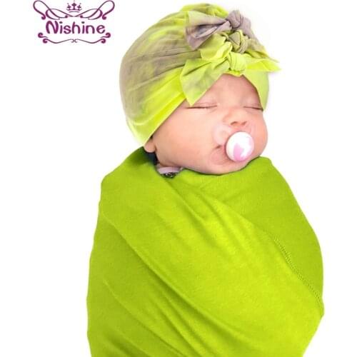 Nishine 18*16 CM Fashion Tie-dyed Cotton Infant Hats Cute Handmade Bowknot Baby Turban Caps Children Bonnet Photography Props