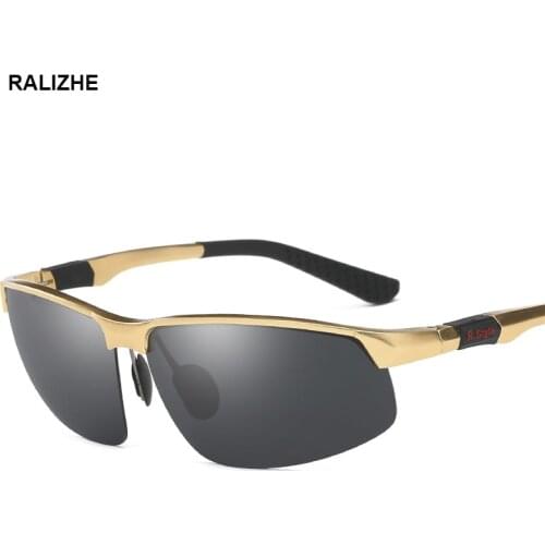 RALIZHE Fashion Polarized Sunglasses Men Aluminum Magnesium Square Sports Vintage Gold Sun Glasses Car Driver Driving UV400