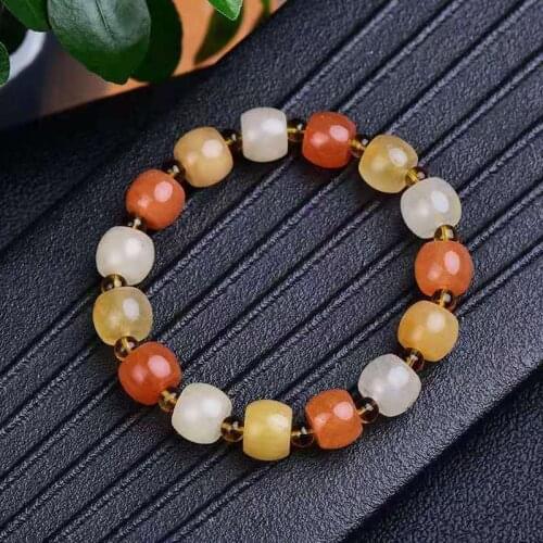 Genuine Natural Colored Golden Silk Jade Bracelet Women Jades Stone Beads Elastic Beaded Bracelets Bangle Fashion Charm Jewelry