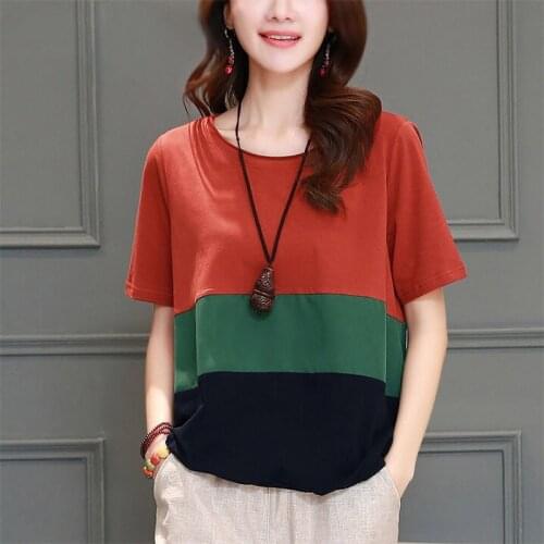 2020 New Summer Middle Aaged Women Short Sleeve Loose Cotton Tee Shirt Tops Female Casual Loose Elastic T Shirt W83