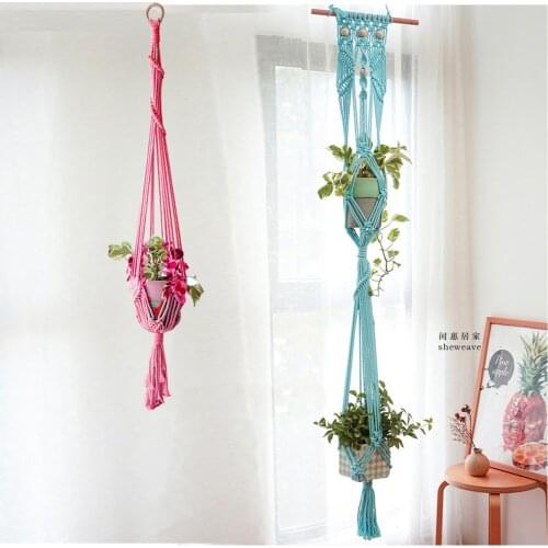 New arrival colorful macrame plant hanger for home green khaki blue beige