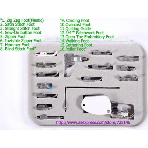 New foot feet set 16psc singer foot set feet Zig Zag Foot(Plastic) Satin Stitch Foot