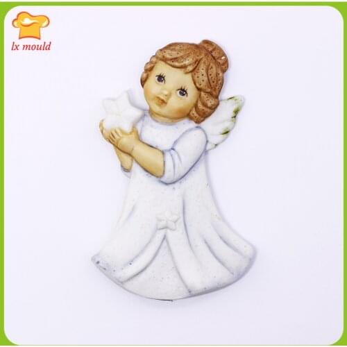 New Christmas Little Angel Silicone Fudge Mold Cake DIY Biscuit Fondant Baking Tools-Hand Hold Star Angel