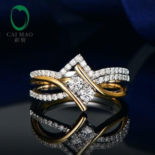 Caimao 14kt Multi-Tone Gold 0.56ctw Natural Brilliant Cut Diamond Engagement Ring and Wedding Band