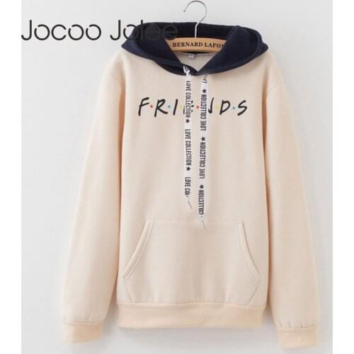 Jocoo Jolee Autumn Letter Print Print Harajuku Loose Hoodies Crew Neck Sweatshirts Casual Hit Color Hooded Hoodies Tops Outwear