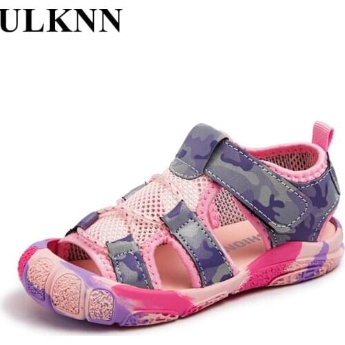 ULKNN Children Camouflage Spots Sandals 2021 Summer Boys Anti-kick Beach Shoes Soft Sole Girls Mesh Non-slip Sandals Size 21-30