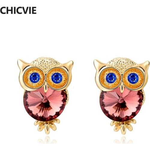 CHICVIE Crystal Owl Drop Earrings For Women Vintage Gold Statement Earring Classic Wedding Bridal Jewelry Love Earring