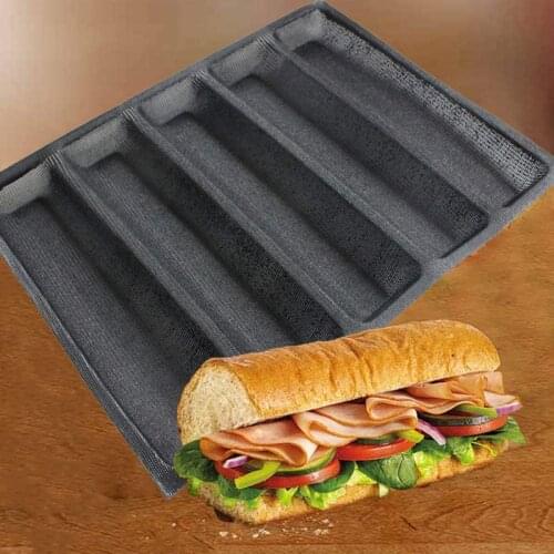 SHENHONG Bread Molds Hot Dog Baguette Baking Moulds Perforated Glass Fiber-Silicone Bakeware Bun Form Non Stick Kitchen Tools