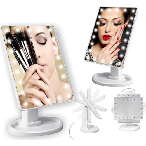 LED Makeup Mirror 360 Degrees Rotating ABS Plastic Frame Desktop Cosmetic Mirror Battery Powered