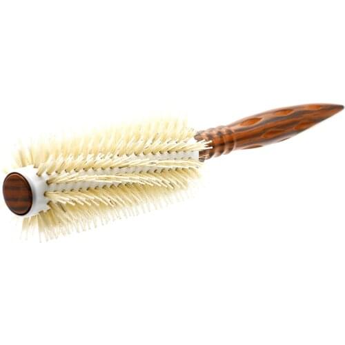 Heat Resistant Antistatic Wood Hair Round Brush With Nylon Teeth And White Bristle 3 Sizes Wooden Hairdressing Round Curly Comb