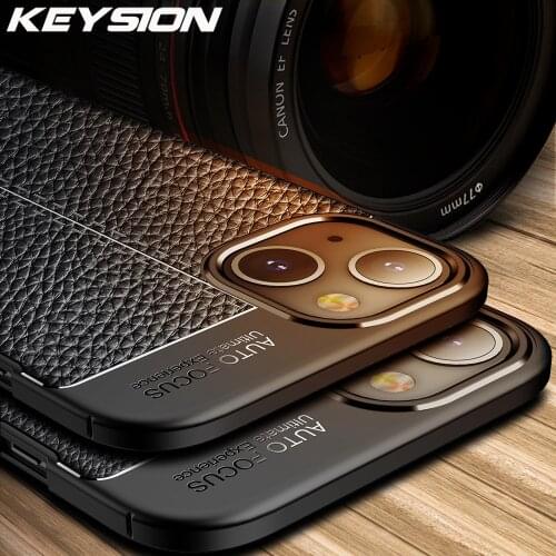 KEYSION Shockproof Case for iPhone 13 Pro Max 13 mini Leather Texture soft Silicone Phone back cover for iPhone 12 Pro Max 11