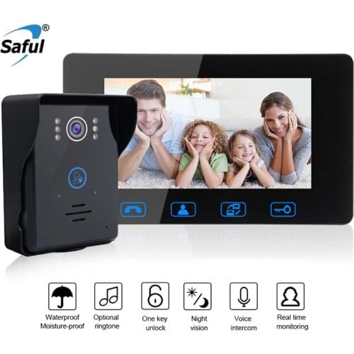 Saful 7 Inch Waterproof LCD Wired Video Door Phone Video Intercom Touch key Night Vision For Home Electric Lock-control