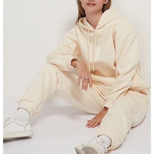 Womens Casual Solid Color Hoodie Trousers Sweatshirt Sports Suit Oversized Tracksuit Jogging Pants Pullover Sweater Set Outwear