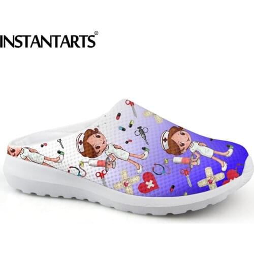 INSTANTARTS Cute Cartoon Nurse Doctor Pattern Women Sandals Casual Summer Beach Slippers Lightweight Female Mesh Home Sandalias