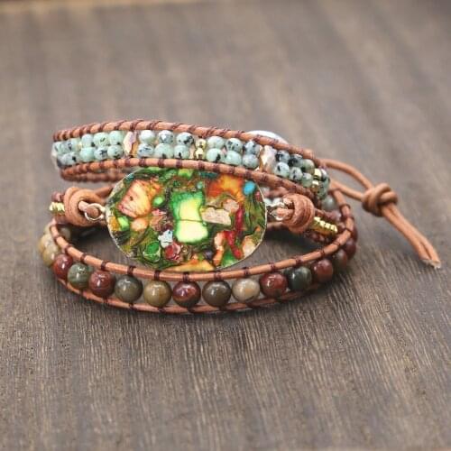 2021New Exclusive Women Wrap Bracelets Natural Stone Rhinestone 3 Layers Leather Cuff Bracelet Femme Bracelets Gifts Dropship