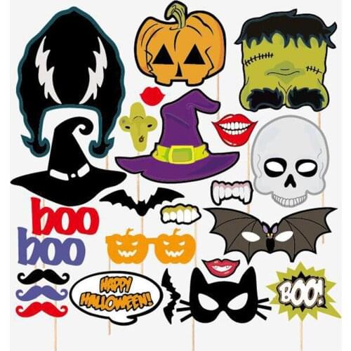 24 Pcs Funny Easter Halloween Photo Booth Props Pumpkin Mustache Party Decoration Supplies Sorceress Cat Glass Photobooth