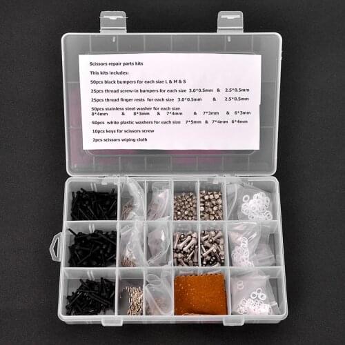 662pcs/Lot Hair scissor Repair kits Quality Scissor accessories including bumpers/finger rests/screw keys/stainless steel washer