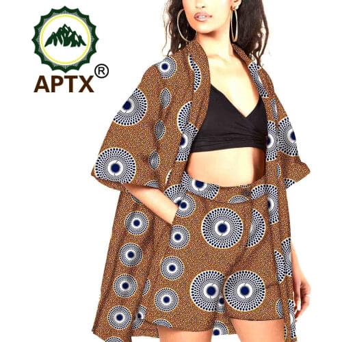African Women Clothing Ankara Style Two Piece Set Women Shorts Long Sleeves Female Office Suit Sexy Outfit Batik Pure Cotton