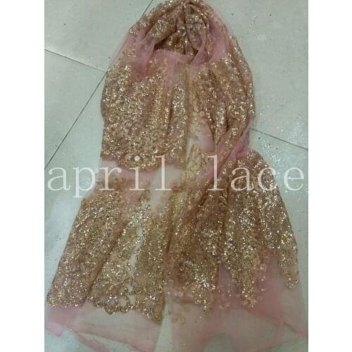 Promotion! 5yards HLL108 skin mesh champagne glitter hand print african tulle for wedding/evening dress fast shipping by dhl