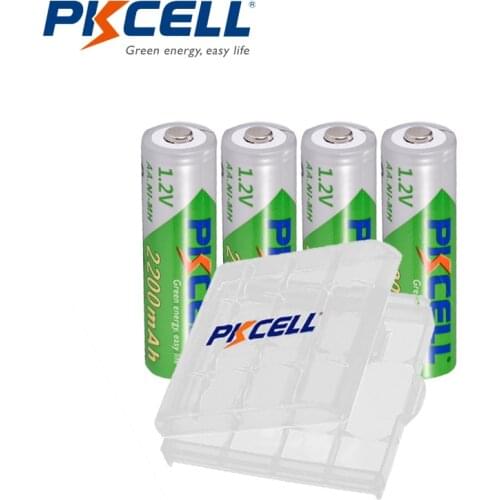 4PCS PKCELL 1.2V AA Rechargeable Battery 2200mAh NiMH Low self-discharge Battery Batteries+1Pcs Battery case For Digital Camera