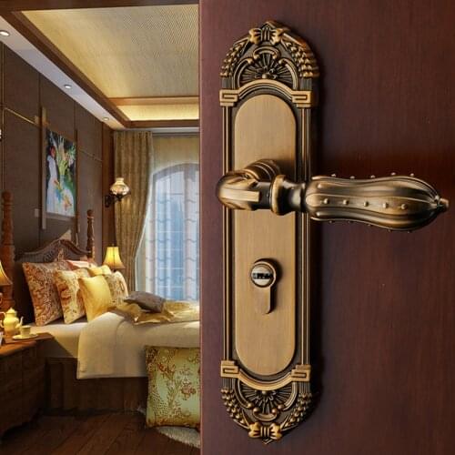American interior bedroom handle door lock European wooden mute door lock solid retro