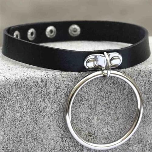 Big Circle Round Black leather Choker punk Collar gothic Necklace grunge chocker cosplay party festival jewelry goth jewelry