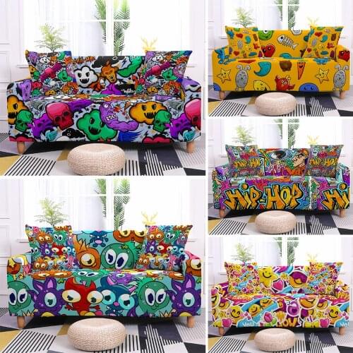 Color Graffiti Sofa Covers for Living Room Dustproof Couch Cover Elastic Furniture Slipcover Chair Protector 1/2/3/4 Seater