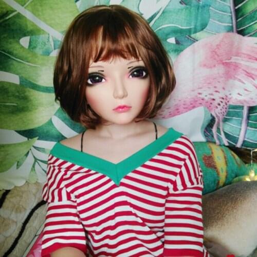 CHUN-4)Female Sweet Girl Resin Half Head Kigurumi BJD Eyes Crossdress Cosplay Japanese Anime Role Lolita Mask With Eyes And Wig
