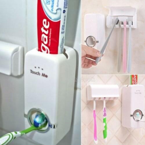 Toothbrush Holder Automatic Toothpaste Dispenser Holder Toothbrush Wall Mount Rack Bathroom Tools Set
