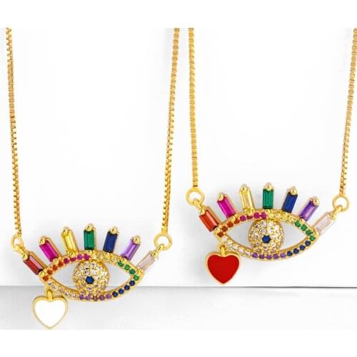 Long Chain Gold Necklaces Women Turkish Evil Eye Necklaces Rainbow Stone Jewelry Cubic Zirconia CZ accesorios ojo turco nke-p86