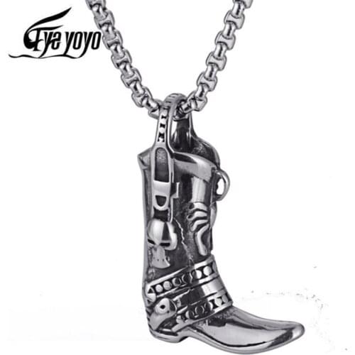 EyeYoYo New Distinctive Stainless Steel Retro Cowboy Boots Pendants Necklaces for Men Retro American West Cowboy Jewelry