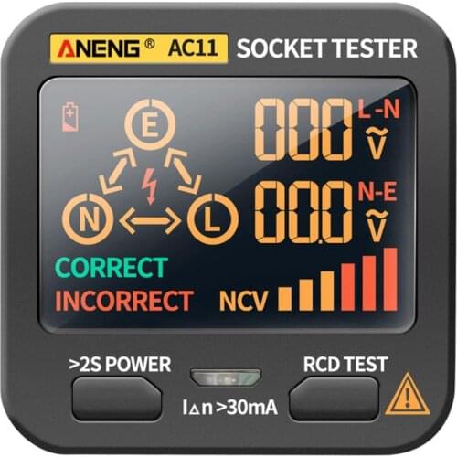 AC11 Digital Socket Tester Voltage Phase Meters US/UK/EU Plug VA Display Ground Zero Line Rcd NCV Socket Test Leakage Detector
