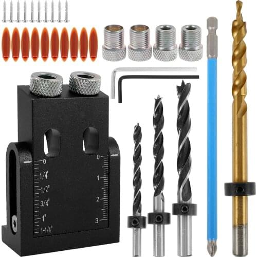 Pocket Hole Jig Kit System for Wood Working & Joinery and Step Drill Bit & Accessories Wood Work Tool