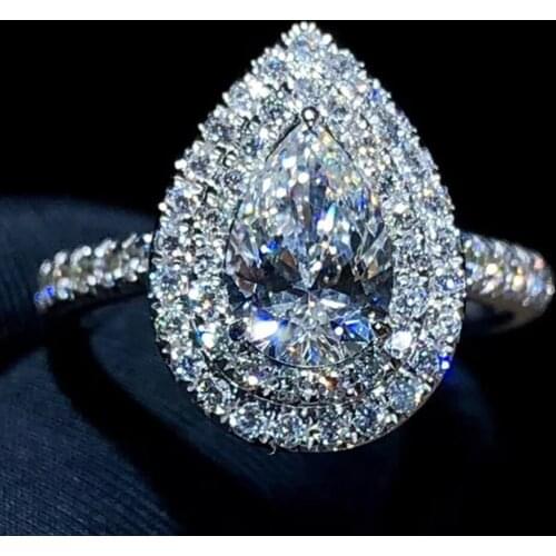 14K Au585 White Gold Women Wedding Party Engagement Ring 1 2 3 4 5 Carat Water Drop Pear Moissanite Diamond Ring 2 Lap Trendy