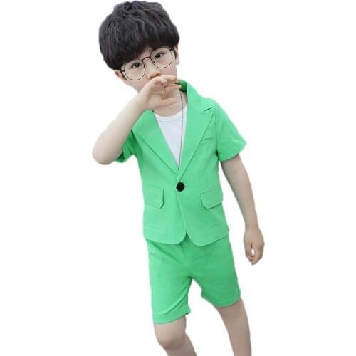 School Kids Baby Boys Wedding Outfits Summer Short Sleeve Blazer + Shorts 2Pcs Sets Flower Boy Clothes Gentleman Blazer Suit