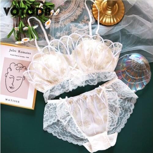 Woman French Style Bra Briefs Set Sweet Lace Shell Sexy Lingerie Underwear Romantic Antique Bralette Embroidery Brassiere Panty