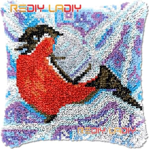 Latch Hook Cushion Cover Winter Birds Needlepoint Kits Chunky Acrylic Yarn Crocheting Pillow Case Arts & Crafts