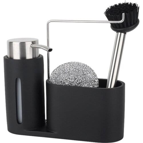Kitchen Tools Soap Dispenser Organizer Base Durable Black Steel Ball Brush Dishwashing Pot Storage Rac