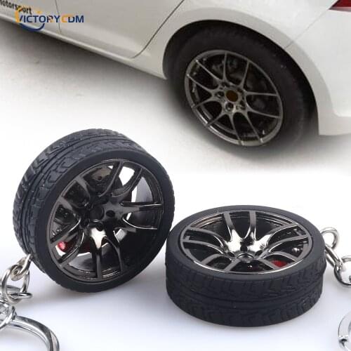 Car Tuning Metal Wheel Rim Keychain Keyring Auto Turbo Key Chain Holder with Spin Brake Discs Hub Key ring For BMW Honda Fans